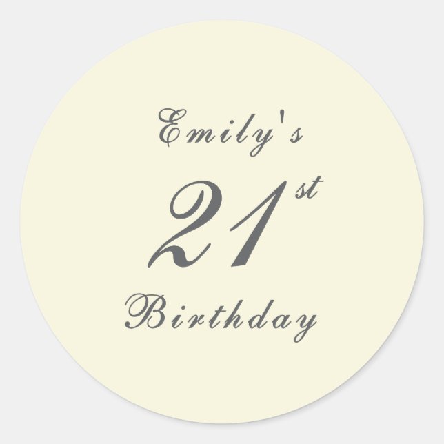 Modern Elegant Cream 21st Birthday Party Runder Aufkleber (Vorderseite)
