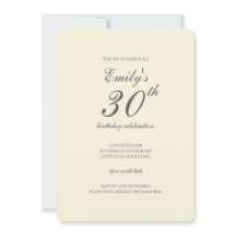 Modern Elegant Cream 30th Birthday Party