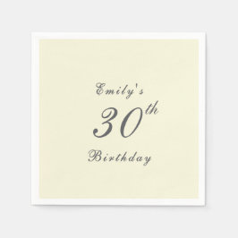 Modern Elegant Cream 30th Birthday Party Paper Serviette