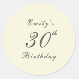 Modern Elegant Cream 30th Birthday Party Runder Aufkleber