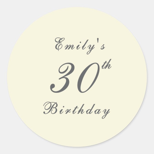 Modern Elegant Cream 30th Birthday Party Runder Aufkleber (Vorderseite)