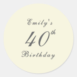 Modern Elegant Cream 40th Birthday Party Runder Aufkleber