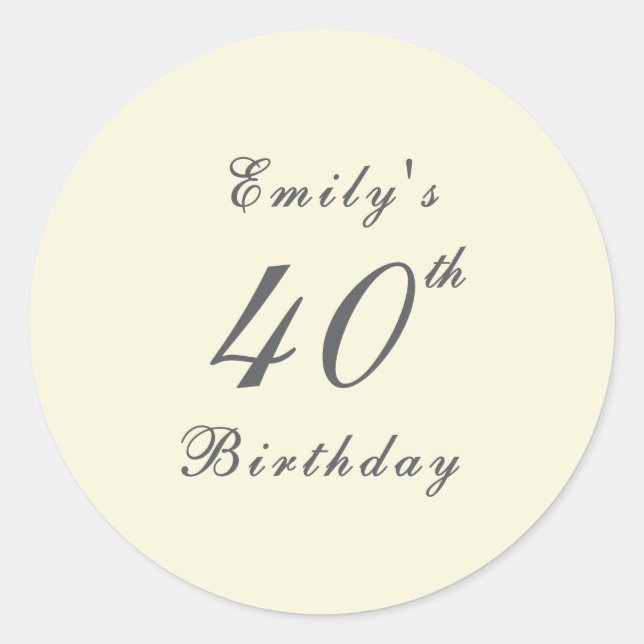 Modern Elegant Cream 40th Birthday Party Runder Aufkleber (Vorderseite)