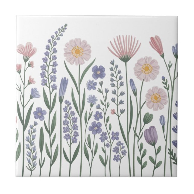 Modern elegant cute girly simple wildflowers  fliese (Vorderseite)