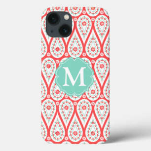 Modern Elegant Damask Coral Paisley Personalized Case-Mate iPhone Hülle