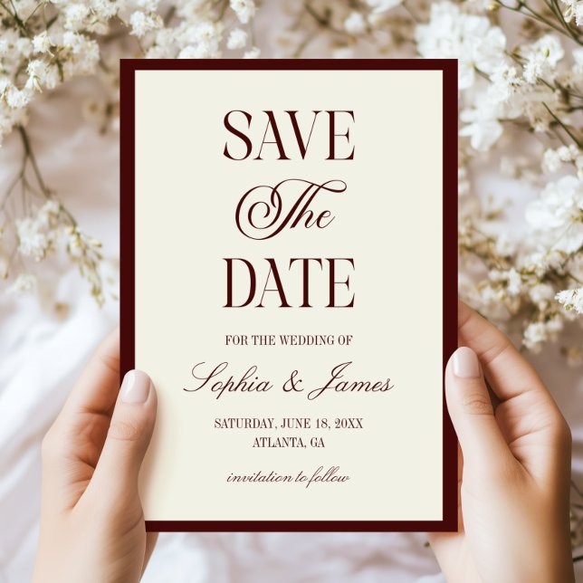 Modern Elegant Dark Burgundy Ivory Wedding Save The Date (Von Creator hochgeladen)