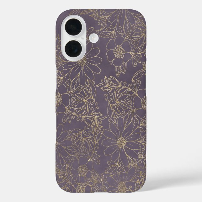 Modern elegant dark lavender chic gold floral Case (Rückseite)