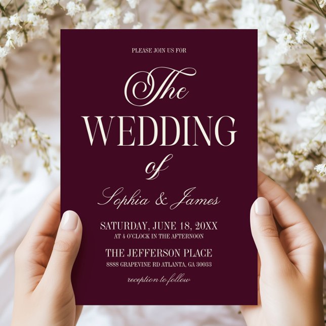 Modern Elegant Dark Wine Purple Ivory Wedding Einladung (Von Creator hochgeladen)