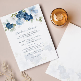 Modern Elegant Dusty Blue Floral Wedding Einladung