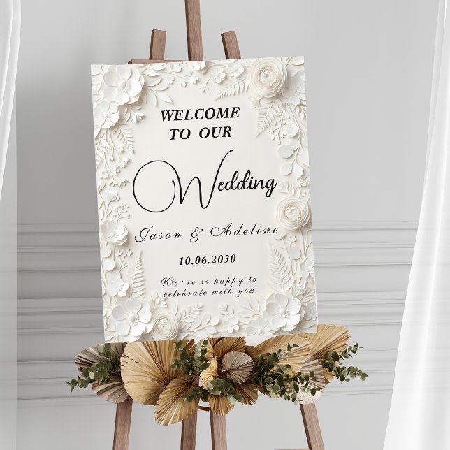Modern Elegant Embossed Floral Wedding Sign Poster (Von Creator hochgeladen)