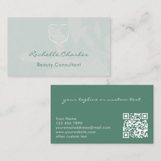 Modern Elegant Eucalyptus Add Logo QR Code Beauty Visitenkarte (Vorne/Hinten)