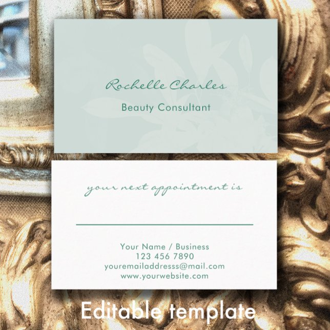 Modern Elegant Eucalyptus Green Beauty Consultant Terminkarte (Customize this editable template. Elegant green botanical design. Beauty consultant appointment card)