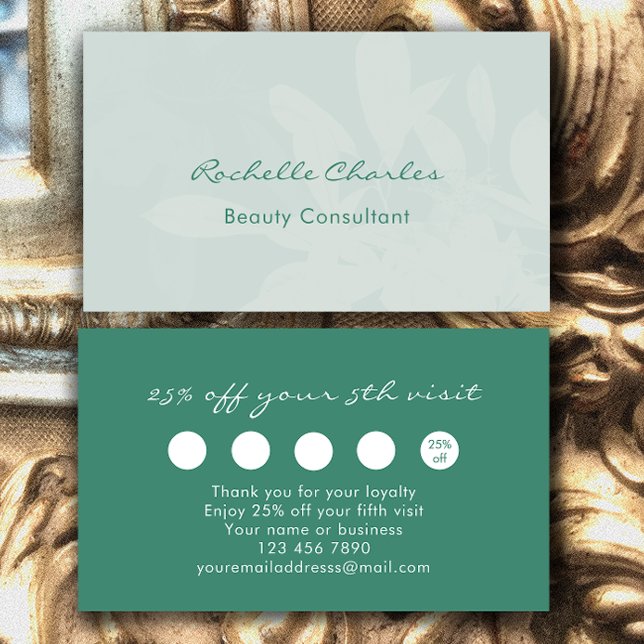 Modern Elegant Eucalyptus Green Beauty Consultant Treuekarte (Add your name and custom text for a sage green botanical customer loyalty card.
)