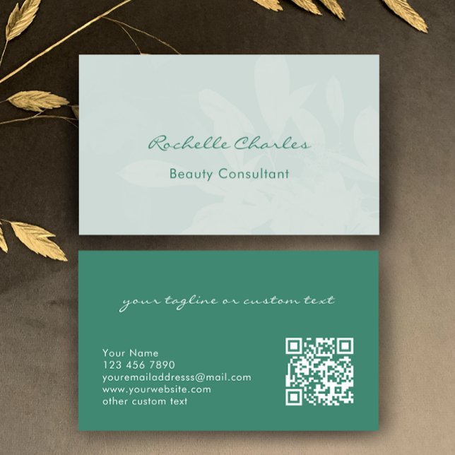 Modern Elegant Eucalyptus Green Beauty Consultant Visitenkarte (Edit this business card template.  Beautiful green botanical design with elegant modern script.
)