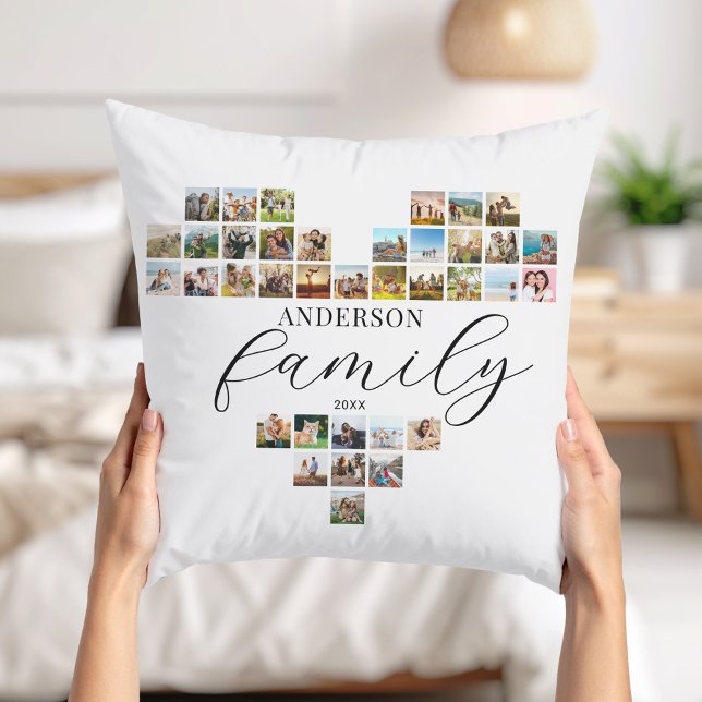 Modern Elegant Family Heart Shaped Photo Collage Kissen (Von Creator hochgeladen)