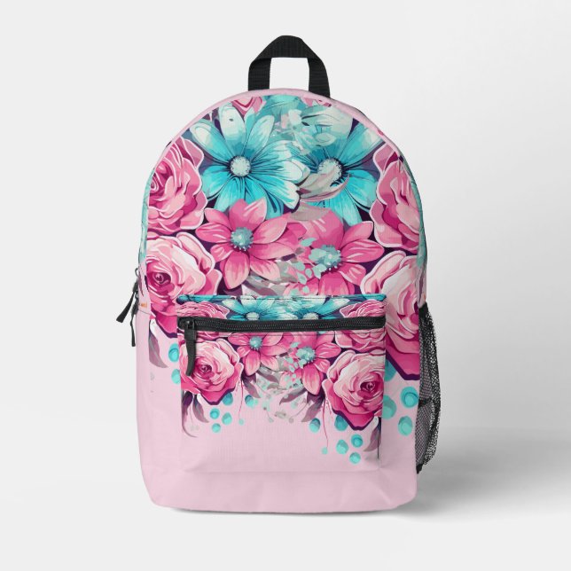 Modern Elegant Floral Watercolor Backpack Bedruckter Rucksack (Vorderseite)