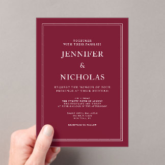 Modern Elegant Formal Burgundy Red Wedding Acryleinladungen
