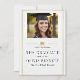 Modern Elegant Gold Border Photo Graduation Einladung