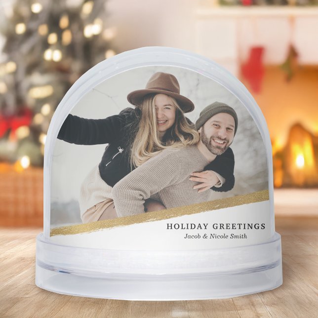 Modern Elegant Gold Brushstroke Photo Snow Globe Schneekugeln (Von Creator hochgeladen)