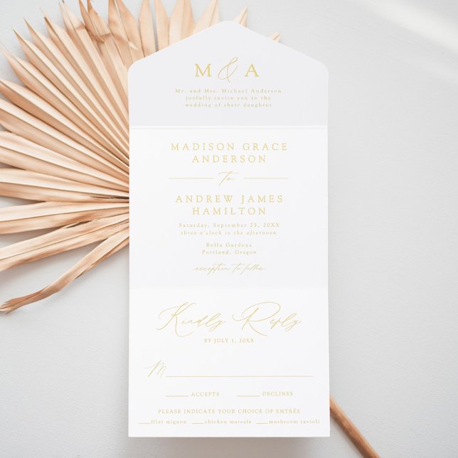 Modern Elegant Gold Foil Monogram Wedding All-in-One-Einladung (Von Creator hochgeladen)