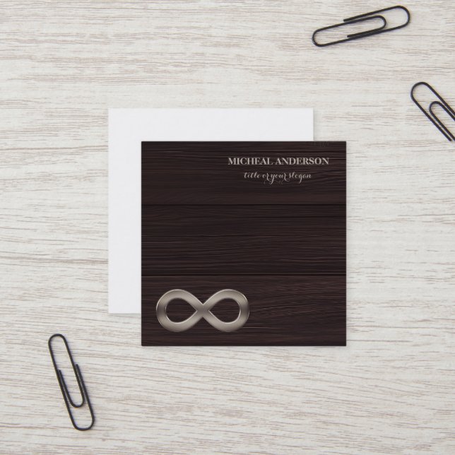Modern Elegant Gold Infinity Symbol Wood  Quadratische Visitenkarte (Vorderseite/Rückseite Beispiel)