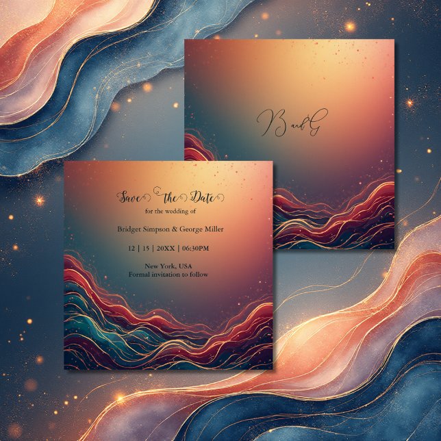 Modern Elegant Gold Marble Navy Terracotta Wedding Save The Date (Von Creator hochgeladen)