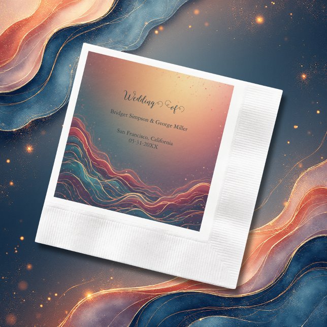 Modern Elegant Gold Marble Navy Terracotta Wedding Serviette (Von Creator hochgeladen)