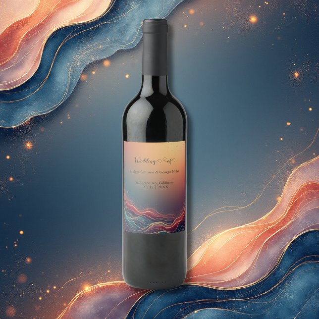 Modern Elegant Gold Marble Navy Terracotta Wedding Weinetikett (Von Creator hochgeladen)