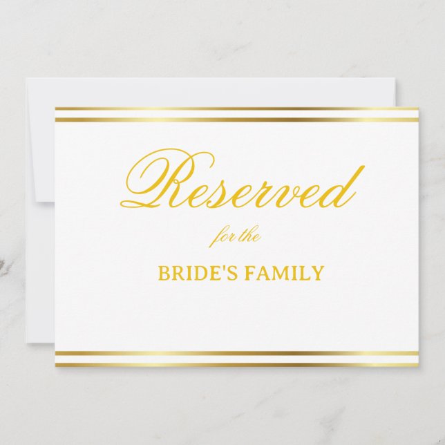 Modern Elegant Gold Script Wedding Reserved Sign (Vorderseite)