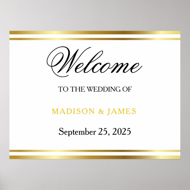 Modern Elegant Gold Script Wedding Welcome Poster (Vorne)