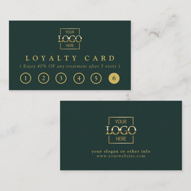 Modern Elegant Green & Gold Business Logo Reward Treuekarte (Vorne/Hinten)