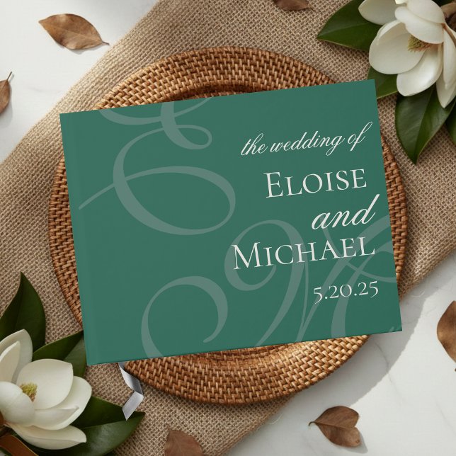 Modern Elegant Green Monogram Calligraphy Wedding  Gästebuch (Modern Elegant Green Monogram Calligraphy Wedding Guest Book)