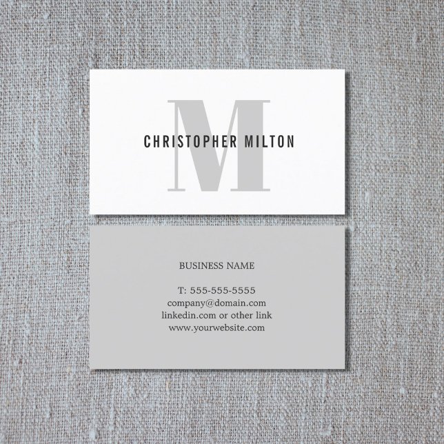 Modern Elegant Grey White Bold Monogram Consultant Visitenkarte (Von Creator hochgeladen)