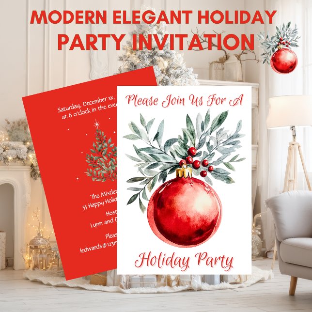 Modern Elegant Holiday Party Invitation Einladung (Modern Elegant Holiday Ornament Party Invitation)