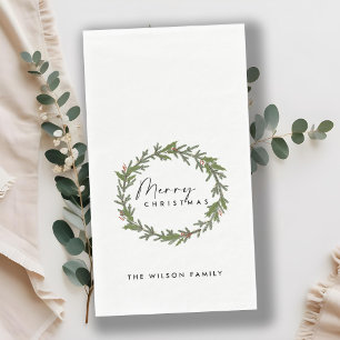 MODERN ELEGANT HOLLY BERRY WREATH CHRISTMAS SERVIETTE