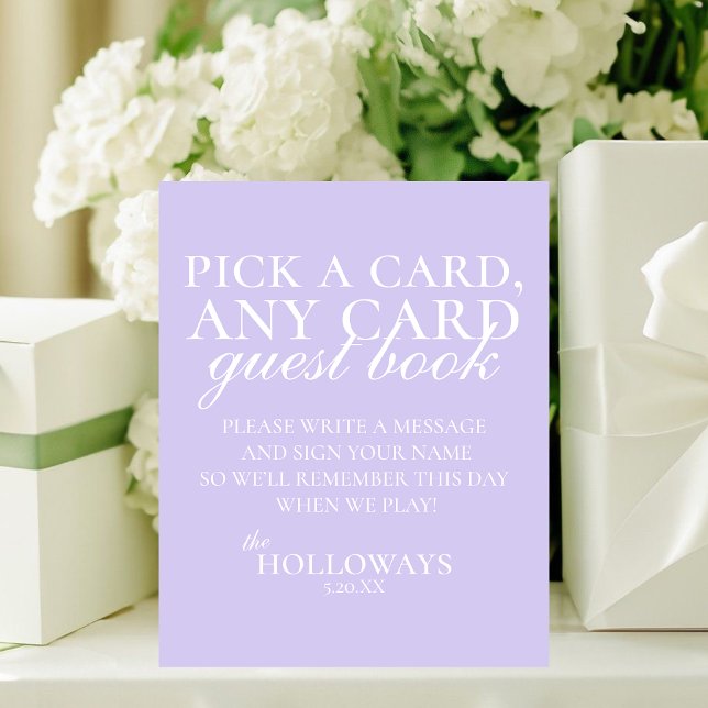 Modern Elegant Lavender Playing Card Guest Book Sockelschild (Modern Elegant Lavender Playing Card Guest Book Pedestal Sign)