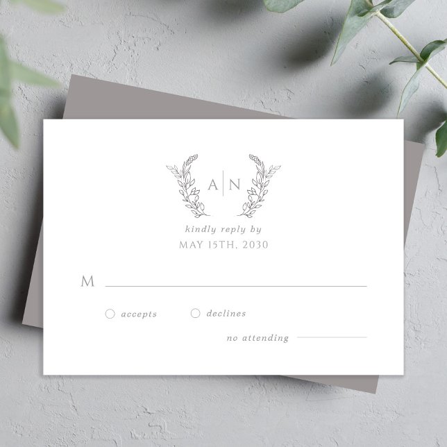 Modern elegant leafy monogram wedding RSVP karte (Von Creator hochgeladen)