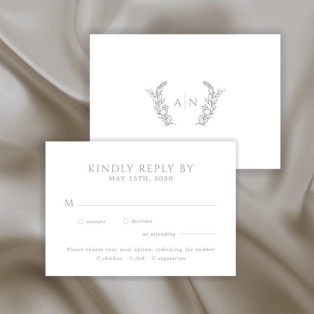 Modern elegant leafy monogram wedding RSVP karte (Von Creator hochgeladen)