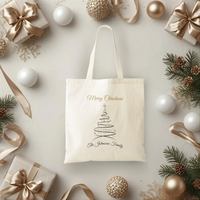 Modern Elegant Minimal Christmas Tree Tote Bag Tragetasche (Von Creator hochgeladen)