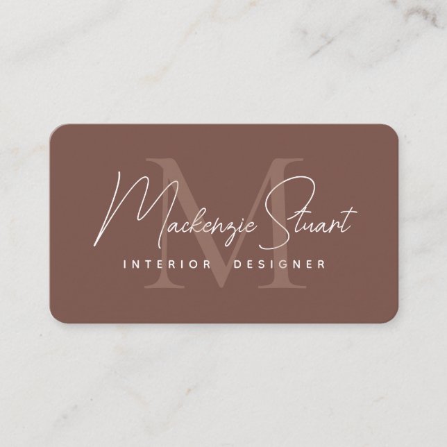 Modern Elegant Minimal Script Monogram Terracotta  Visitenkarte (Vorderseite)