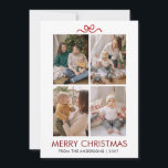 Modern ELegant Minimalist Merry Christmas 4 Photo Feiertagskarte<br><div class="desc">"Celebrate the season with this elegant holiday card featuring a stylish gold typography design and a charming red bow accent. This modern four-photo collage template allows you to showcase your family's favorite moments in a clean and sophisticated layout."</div>