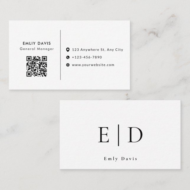 Modern Elegant Minimalist QR Code Business Card Visitenkarte (Vorne/Hinten)