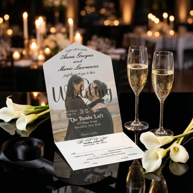 Modern Elegant Monogram Minimalist Photo Wedding  All In One Einladung (Von Creator hochgeladen)