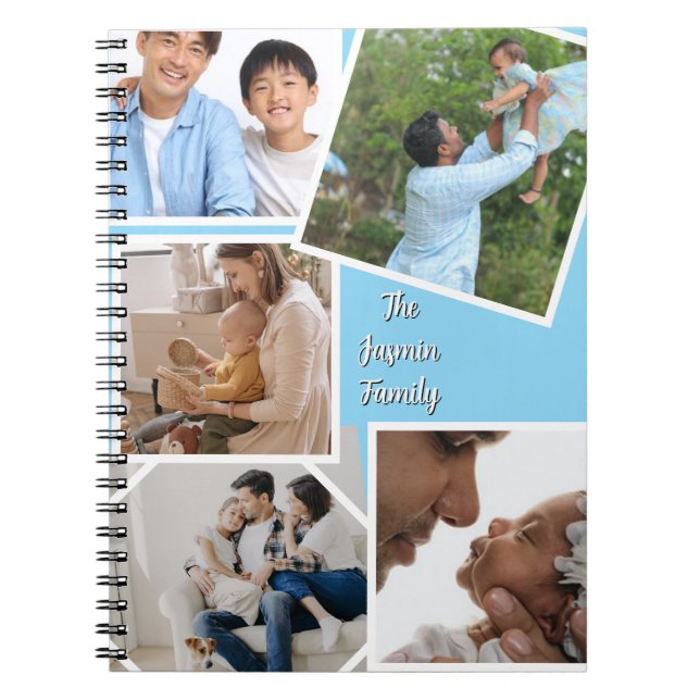 Modern elegant multi photo family stylish Blue Notizblock (Vorderseite)