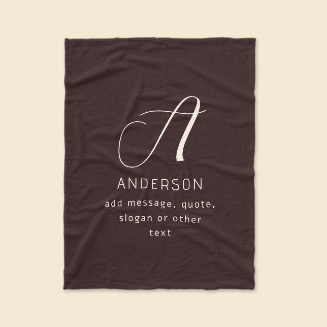 Modern Elegant Name & Monogram | Dark Brown Fleecedecke (Von Creator hochgeladen)