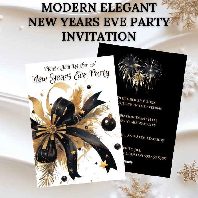 Modern Elegant New Years Eve Party Gold and Black Einladung (Modern Elegant New Years Eve Party Invitation - Gold and Black)