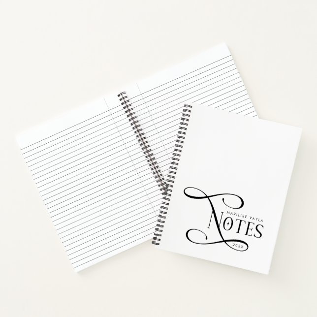 Modern Elegant Notes Personalized Black White  Notizbuch (Innenseite)