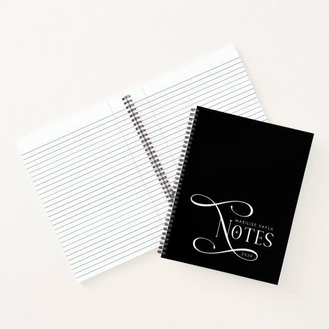 Modern Elegant Notes Personalized Black White  Notizbuch (Innenseite)