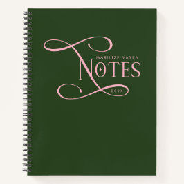 Modern Elegant Notes Personalized Green Pink Notizbuch