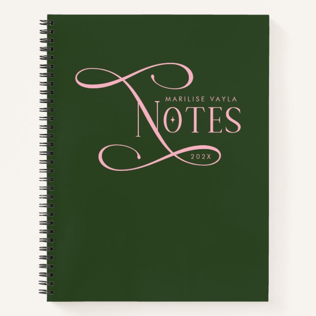 Modern Elegant Notes Personalized Green Pink Notizbuch (Vorderseite)